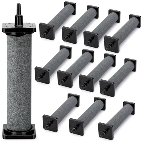 Nuanchu 12 Pack Aquarium Air Stones 5 Inch Fish Tank Air Stone Cylinder High-Temperature Sintered Ceramic Pump Bubble Diffuser Release Tool for Outdoor Small Pond Garden Circulation System
