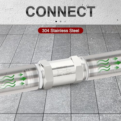 1PCS 304 Stainless Steel 1/2" NPT Male Check Valve,Backflow Prevention,One Way Non-Return Check Valves