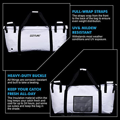Goture Insulated Fish Cooler Bag,Travel Insulated Cooler Bag,Monster Leakproof Fish Kill Bag, Portable Small/Medium/Large Cooler Bag for Outdoor Travel Camp Beach Picnic with Drain Plug - color: Large-58.3x11.8x23.6in