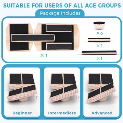 Ankle Balance Board, Non-Slip Strengthener Wood Wobble Board for Sprained, Posture Correction - Home Stability Exercises Balance Board - size: Round