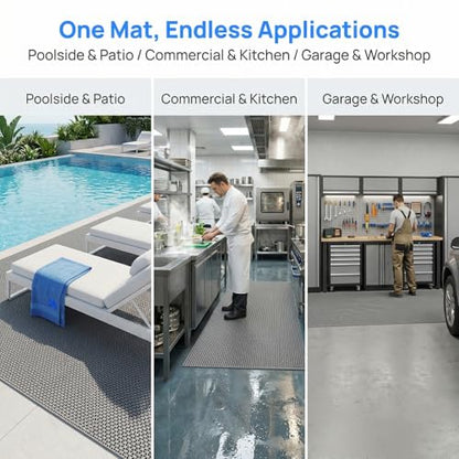 WLWLEO Drainage Non Slip Floor Mats for Pool Restroom Basement Garage Restaurant Sauna SPA Indoor Outside Wet Area, Heavy Duty PVC Water Drain Anti Slip Commercial Flooring Mat,Gray/Grey,0.9×5M