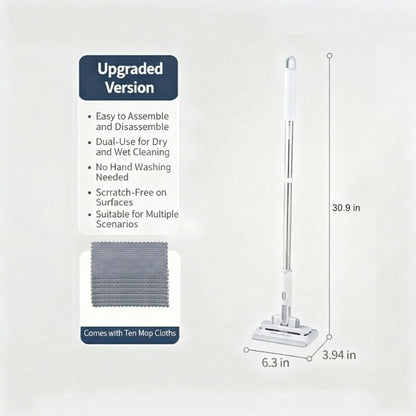 FaceTowel Mini Mop Kit – 30" Auto-Clamp Mop for Facial Towels, No-Touch Eject, 360° Swivel, for Fish Tanks, Windows, Walls & Ceilings, Includes 10 Reusable Pads