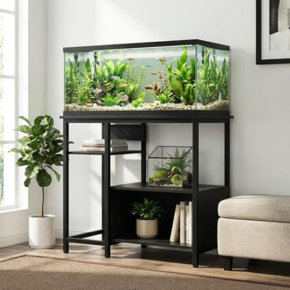 40-50 Gallon Fish Tank Stand, Heavy Duty Aquarium Stand with Power Outlets & Storage Shelves, Industrial Wood Metal Fish Tank Table Cabinet, 600LBS Terrarium Stand Tank Stand for Aquarium, Turtle Reptile Tank
