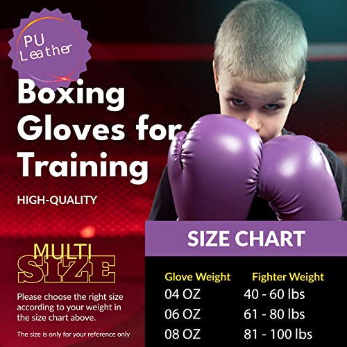 Kruzak Boxing Gloves for Kids 5-10 Years Training, Sparring, Kickboxing, Muay Thai, Martial Arts & MMA Fighting - Boys & Girls Punch Bag Mitts Training - color: Purple, size: 4 oz