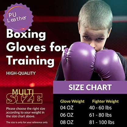 Kruzak Boxing Gloves for Kids 5-10 Years Training, Sparring, Kickboxing, Muay Thai, Martial Arts & MMA Fighting - Boys & Girls Punch Bag Mitts Training - color: Purple, size: 4 oz