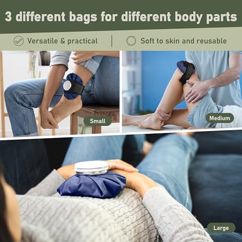 Ice Bags Set of 3 with Straps, Reusable Hot & Cold Packs