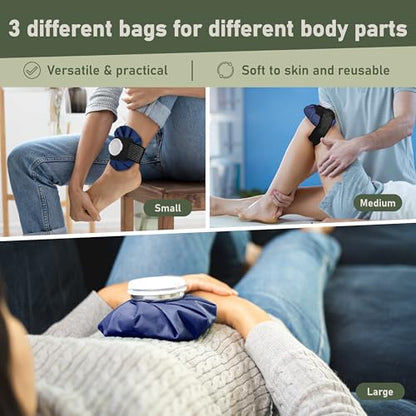 Ice Bags Set of 3 with Straps, Reusable Hot & Cold Packs