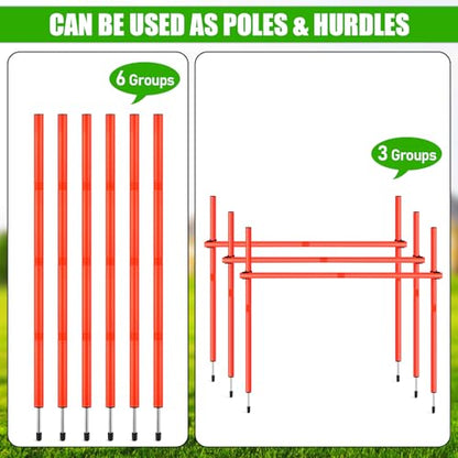 TOBWOLF 6PCS 6FT Adjustable Soccer Agility Training Poles - color: Orange (Vertical Poles or Horizontal Hurdles)