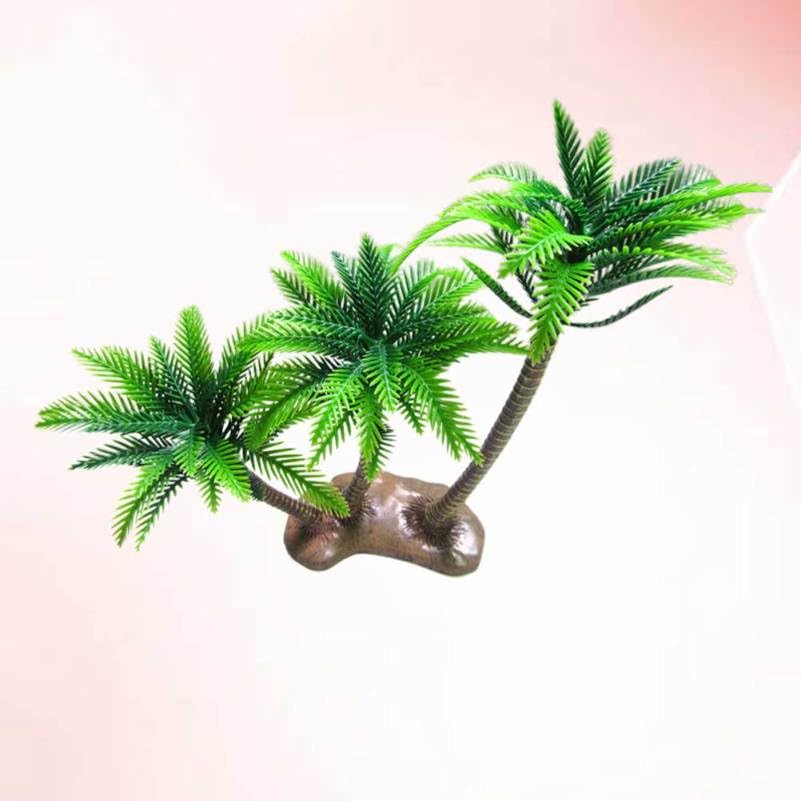 Amosfun Fake Coconut Tree Ornament Set 3.14 x 12.59 x 10.23 Inch Mini Hawaii Beach Scene Decoration for Home Shop Micro Landscape Aquarium Decoration Use