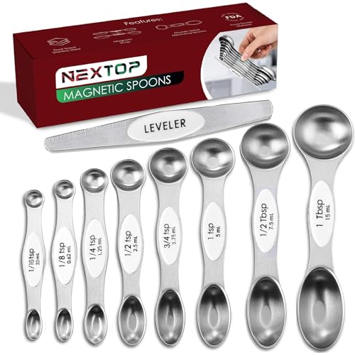 Magnetic Measuring Spoons Set of 9 Stainless Steel Dual-Sided Stackable Measuring Spoon Nesting Teaspoons Measuring Dry and Liquid Ingredients, Fits in Spice Jars Set of 9 (White) - color: White