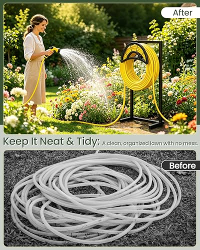 Garden Hose Holder with 5 Prongs, Heavy Duty Water Hose Holder Stand, Holds 150ft Hose, Metal Water Hose Holder for Outside, Yard, Lawn, Patio, Black TCJ91BB
