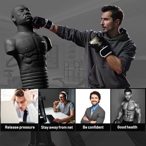 Punching Dummy Freestanding Silicone Punching Bag with Telescopic Height - color: Black