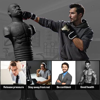 Punching Dummy Freestanding Silicone Punching Bag with Telescopic Height - color: Black