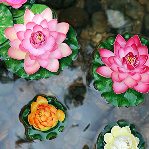 Artificial Floating Foam Lotus Flower Pond Decor Water Lily (6 Colours-2, Small-10cm)
