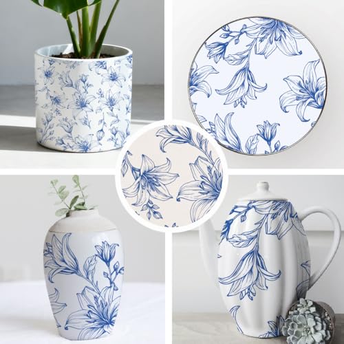 SUPERDANT 5PCS Lilies Underglaze Paper Transfer Flowers Transfer Paper for Clay Ceramic Porcelain Under Glaze Transfers for Pottery Enamel Decals Blue Underglaze Decal Papers Handcrafted Gifts - style: Lilies