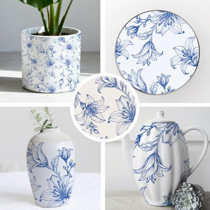 SUPERDANT 5PCS Lilies Underglaze Paper Transfer Flowers Transfer Paper for Clay Ceramic Porcelain Under Glaze Transfers for Pottery Enamel Decals Blue Underglaze Decal Papers Handcrafted Gifts - style: Lilies