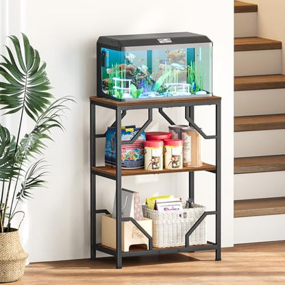 Snughome 10 Gallon Aquarium Stand, Fish Tank Stand with 3 Tier Storage, Heavy Duty Metal Terrarium Stand for Home Office, 21.26" x 11.81" x 30.51", Rustic Brown