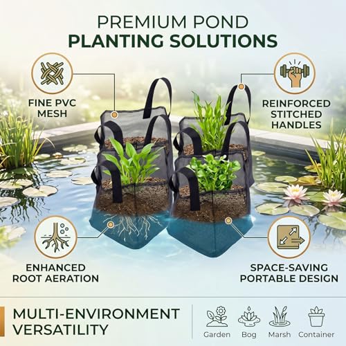 4PCS Aquatic Plant Pots, Reusable PVC Pond Planting Bags with Sturdy Handles, Aquatic Plant Baskets, Grow Bags for Island Live Aquarium Flowers, Convenient to Storage (Square) - size: Square