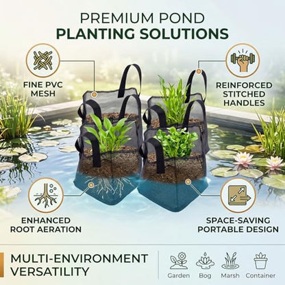 4PCS Aquatic Plant Pots, Reusable PVC Pond Planting Bags with Sturdy Handles, Aquatic Plant Baskets, Grow Bags for Island Live Aquarium Flowers, Convenient to Storage (Square) - size: Square