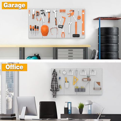 Pegboard Smith Metal Pegboard Panels 12" x 24", 4 Pack Grey Wall Mounted Tool Organizer Boards, Heavy Duty Tool Storage Peg Board for Garage, Workbench, Office, Fits 1/4" Peg Hooks - style: 4 Pack Grey Panels
