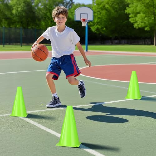 24pcs Cones 9 Inch Soccer Cones and Plastic Traffic Cones, Durable Cones for Sports Training, Ideal for Soccer, Basketball, Football, Skating, and Agility Drills Practice - color: green