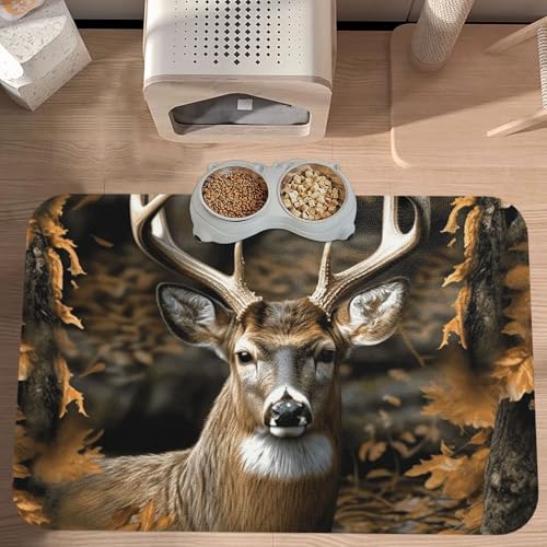 Dog Food Mat Waterproof Anti-Slip Dog Bowl Mats Camouflage Deer Pet Feeding Mat for Food and Water Absorbent Pet Cat Placemat Quick Dry Water Dispenser Mats for Dogs and Cat - size: 30x45cm