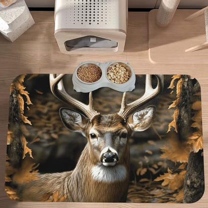 Dog Food Mat Waterproof Anti-Slip Dog Bowl Mats Camouflage Deer Pet Feeding Mat for Food and Water Absorbent Pet Cat Placemat Quick Dry Water Dispenser Mats for Dogs and Cat - size: 40x60cm
