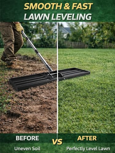 30x10 inch Lawn Leveling Rake, Yumatum 72" Effort Saving Lawn Leveler Tool, Stainless Steel Handle Lawn Leveler for Golf Course Yard Pasture Garden, Professional Lawn Care Landscape Rake