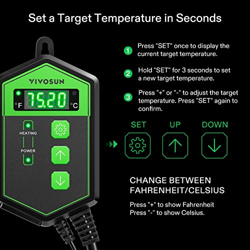 VIVOSUN Digital Heat Mat Thermostat Temperature Controller, and Soil Tester, 3-in-1 Plant Moisture Meter Light and PH Tester for Home, Garden, Lawn, Farm, Indoor and Outdoor Use, Promote Plants Health