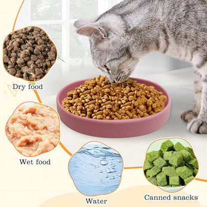Silicone Cat Bowl 2 Pcs Non-Slip Cat Dish for Dry Food and Wet Food Shallow Relief Whisker Fatigue Pet Bowls Plates Set for Kittens, Small Cats and Dogs (Red) - color: 2 Pcs - (Red)