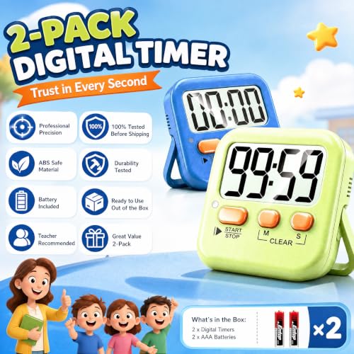Antonki 2 Pack Digital Timer for Kids Classroom Kitchen Timers for Cooking - color: 2 * Green+ Sky Blue ( 95%+select for Kids )