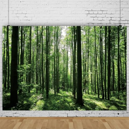Jungle Forest Photography Backdrop 10x8ft Green Rainforest Sunlight Grassland Wonderland Nature Landscape Background for Spring Adventure Camping Hiking Theme Party Decoration Banner Photoshoot Prop - size: 10x8ft