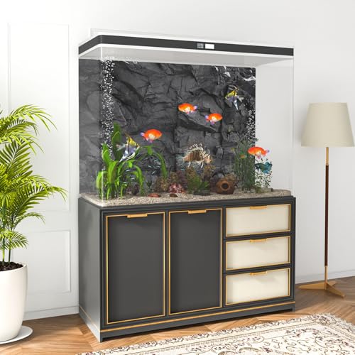 48x20 inches Stone Aquarium Background Black Rock Fish Tank Background Rocky Terrarium Backdrop Polyester