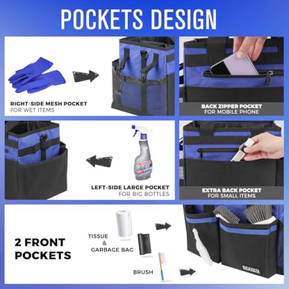 Compact Wearable Cleaning Caddy, Small Supplies Organizer with Handle & Shoulder Straps for Housekeepers, Under Sink & Car Cleaning Tool Organizer Bag (Blue) - color: Blue