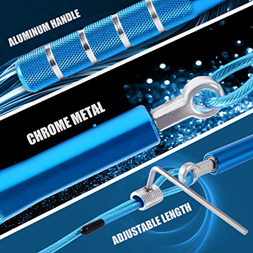 Jump Rope, Wastou Speed Jumping Rope for Training Fitness Exercise, Adjustable Adults Workout Skipping Rope for Men, Women, Kids, Girls - color: Blue