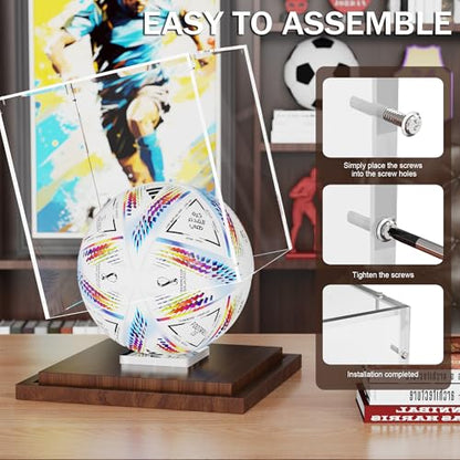 VGMiu Soccer Ball Display Case with Wood Base Clear Acrylic Soccer Case - size: Soccer Case