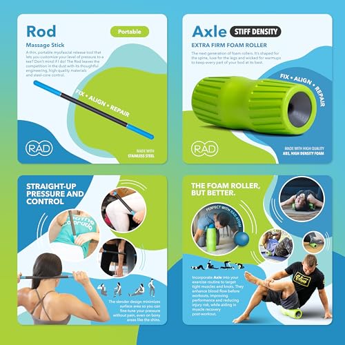 RAD Mobility Starter Pack for Myofascial Release, Muscle Recovery, and Tension Relief – Includes Exercise Foam Roller, Peanut Massage Ball, and Massage Stick - style: Mobility Starter Kit – 3-Piece