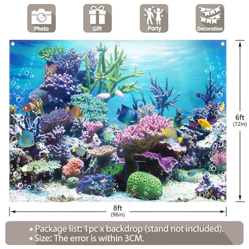8x6ft Fabric Under The Sea Photography Backdrop Aquarium Underwater World Tropical Fish Coral Reef Background Mermaid Birthday Baby Shower Party Decorations Photo Banner Props - size: 8'x6'