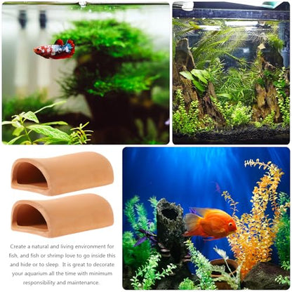 Amosfun Aquarium Tank Decoration Pottery Fish Hiding Shelter Breeding Cave for Shrimp Goldfish 2 x 4.7 x 1.6 Inch, 2 Pack