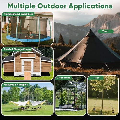 Garden Stakes 18" Heavy Duty Tree Stakes Ground Anchors with Straps & Steel Cable - Screw in Spiral Earth Anchors for Plant Support, Shed, Trampoline, Swing Set - Secure Against High Winds (6)