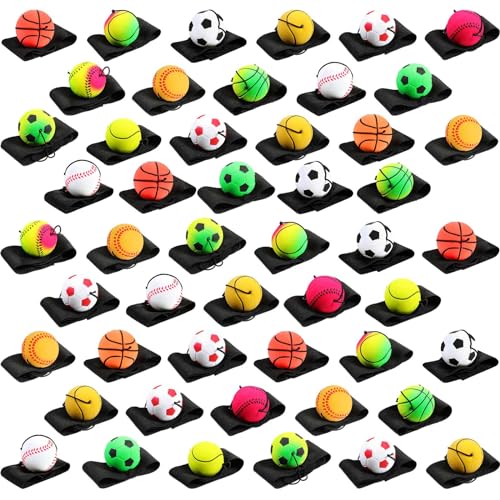 Skylety 24 Pcs Wrist Bounce Ball on String, Rubber Classic Style for Kids - style: Classic Style