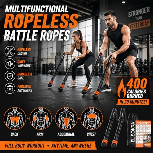 Cordless Battle Ropes (29.5"L x 1.5"W x 1.5"H), Weighted Gym Rope