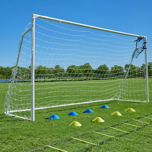 Soccer Goals for Backyard Soccer Goal 12x6 Big 10x6.5 8x6 6x4FT Soccer Goals for Youth Adults and Kids Large Metal 2" Goal Post with Agility Ladder and Target Net Soccer Cones Practice Equipment - size: 12×6 FT