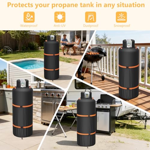 100lb Propane Tank Cover, Heavy-Duty Waterproof Outdoor Gas Cylinder Cover,All-Weather Dustproof,Fits Standard 100lb Tank Cylinder-15.7" Dia x 48.8" H,Black - color: Black, size: 100lb