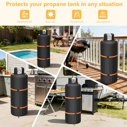 100lb Propane Tank Cover, Heavy-Duty Waterproof Outdoor Gas Cylinder Cover,All-Weather Dustproof,Fits Standard 100lb Tank Cylinder-15.7" Dia x 48.8" H,Black - color: Black, size: 100lb