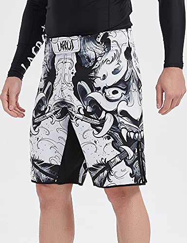 LAFROI Mens MMA Cross Training Boxing Shorts Trunks Fight Wear with Drawstring and Pocket-QJK01 - color: Hannya, size: Medium