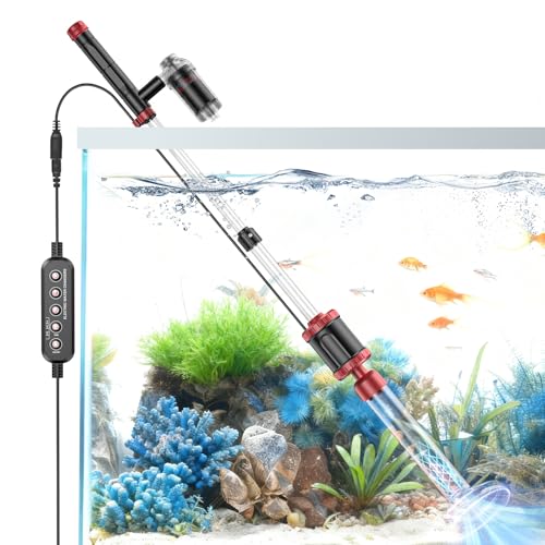 AKKEE Aquarium Vacuum Gravel Cleaner, 36W Electric Fish Tank Cleaner Vacuum, 8 in 1 Multifunctional Aquarium Cleaner for Automatic Water Change, Wash Sand, Water Circulation and Timed Off - color: Red