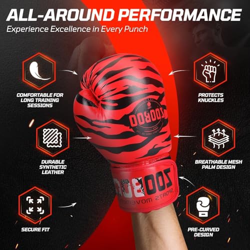 Flexzion Boxing Sparring Training Gloves Pro Muay Thai Kickboxing Heavy Bag Punching Mitts Wrist Wrap Full Contact Combat Sport Protective Hand Gear Martial Art Supply for Women & Teens, 10Oz - color: Tiger Red
