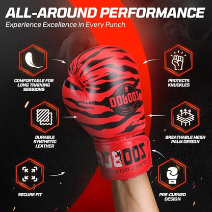 Flexzion Boxing Sparring Training Gloves Pro Muay Thai Kickboxing Heavy Bag Punching Mitts Wrist Wrap Full Contact Combat Sport Protective Hand Gear Martial Art Supply for Women & Teens, 10Oz - color: Tiger Red