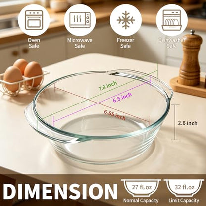 Soup Bowls Round Baking Pan, 2 Pack Glass Bowls for Eating, Round Bakeware Dishes for Air Fryer Omelette, Perfect for Reheating Individual Portions in Oven Microwave - size: Medium-Round